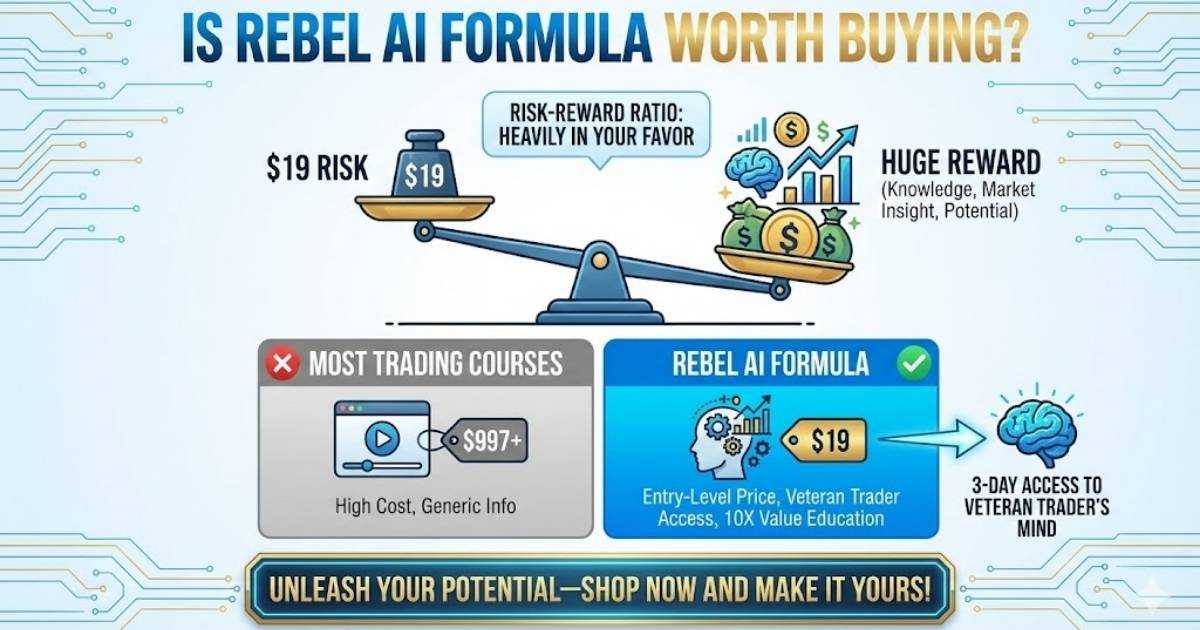 Is Rebel AI Formula Worth Buying?
Absolutely. Here is why: The Risk-Reward ratio is heavily in your favor.
For $19, you are getting access to a veteran trader's mind for three days. Even if you decide trading isn't for you after the class, the education on how the AI market works is worth 10x that price.
Most trading courses cost $997 or more. Sean is disrupting the industry by offering this "Rebel" approach at an entry-level price point.
Unleash Your Potential—Shop Now And Make It Yours!
