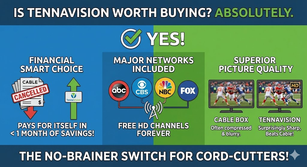 Is TennaVision Worth Buying?
Absolutely. If you watch any major network TV (ABC, CBS, NBC, FOX), buying this antenna is a "no-brainer." It pays for itself in less than one month of cancelled cable bills. The picture quality is surprisingly sharp, often beating out cable boxes.